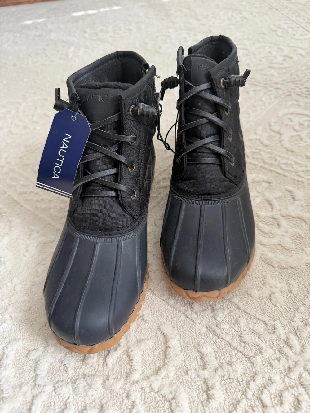 Nautica Black Lace-Up Duck Boots with Gum Outsole